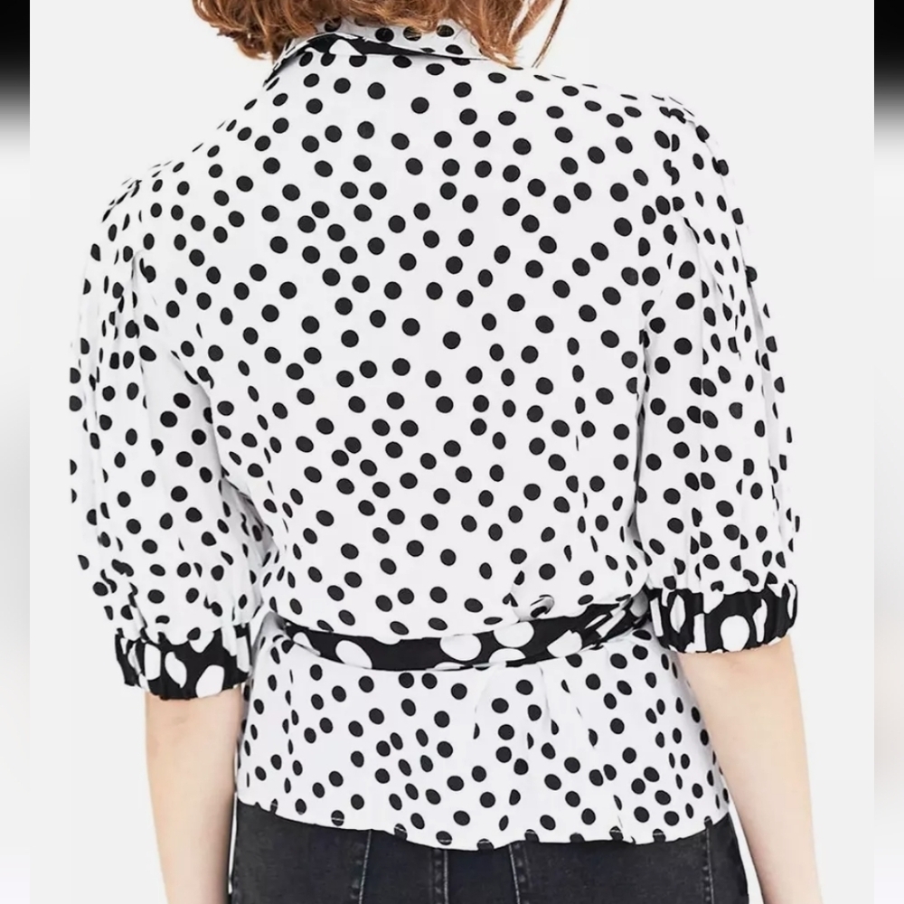 Zara TRF Viral Polka Dot Wrap Blouse with 3/4 Puff Sleeves - Picture 5 of 16